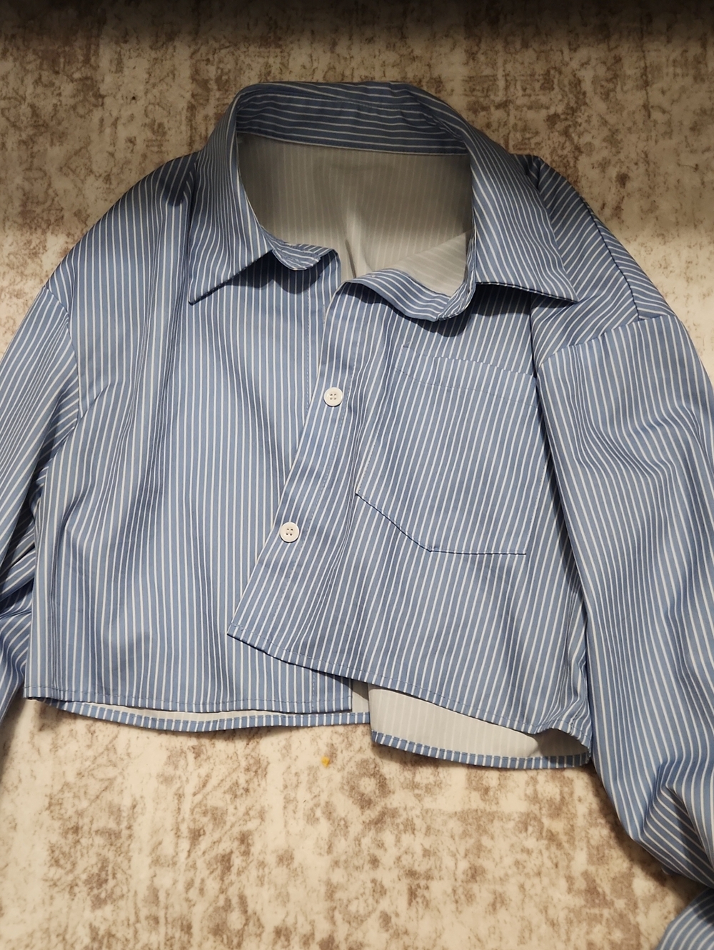 SHEIN Blue & White Pinstripe Cropped Button-Up Shirt